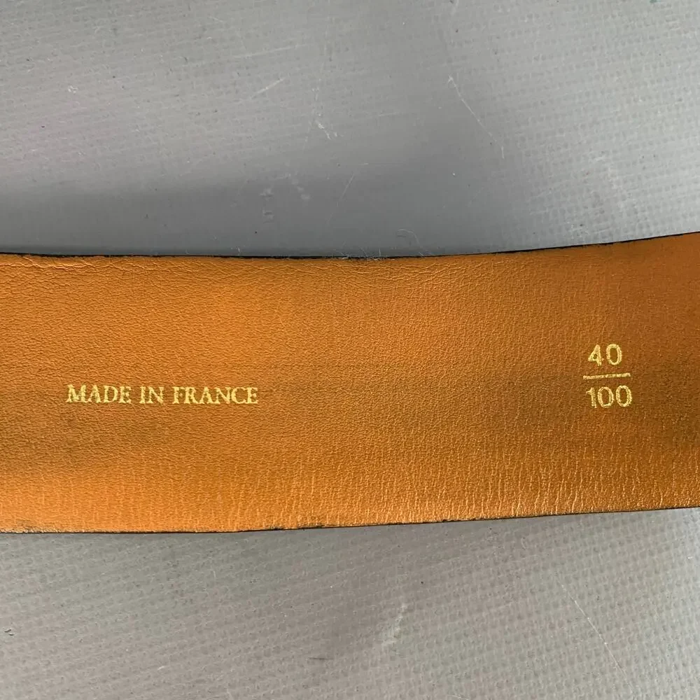 ZILLI Size 40 Black Gold Logo Leather Belt